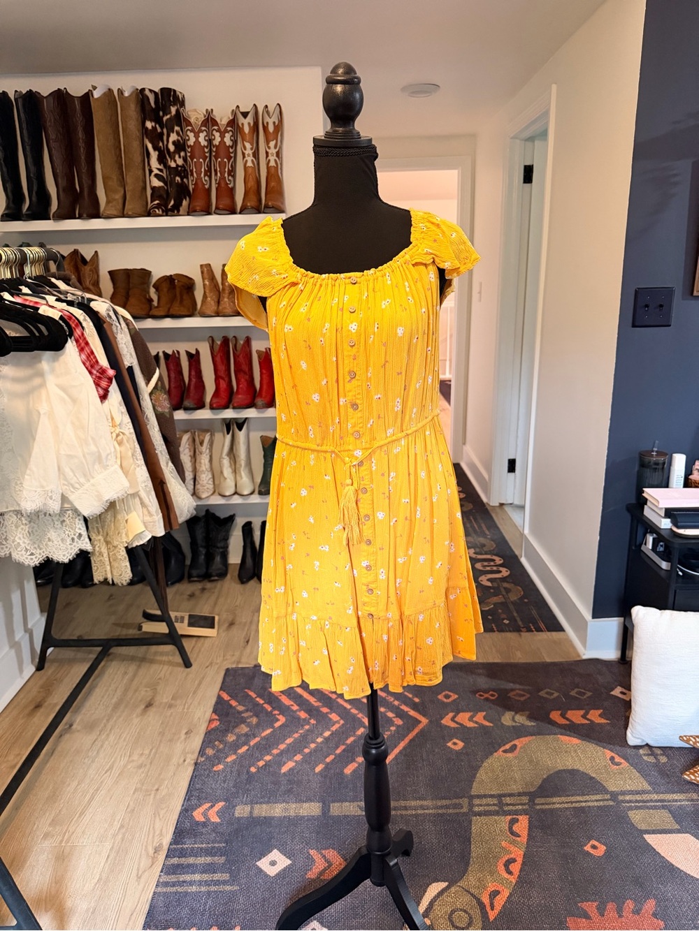 Miss Me Yellow Floral Button-Front Mini Dress
